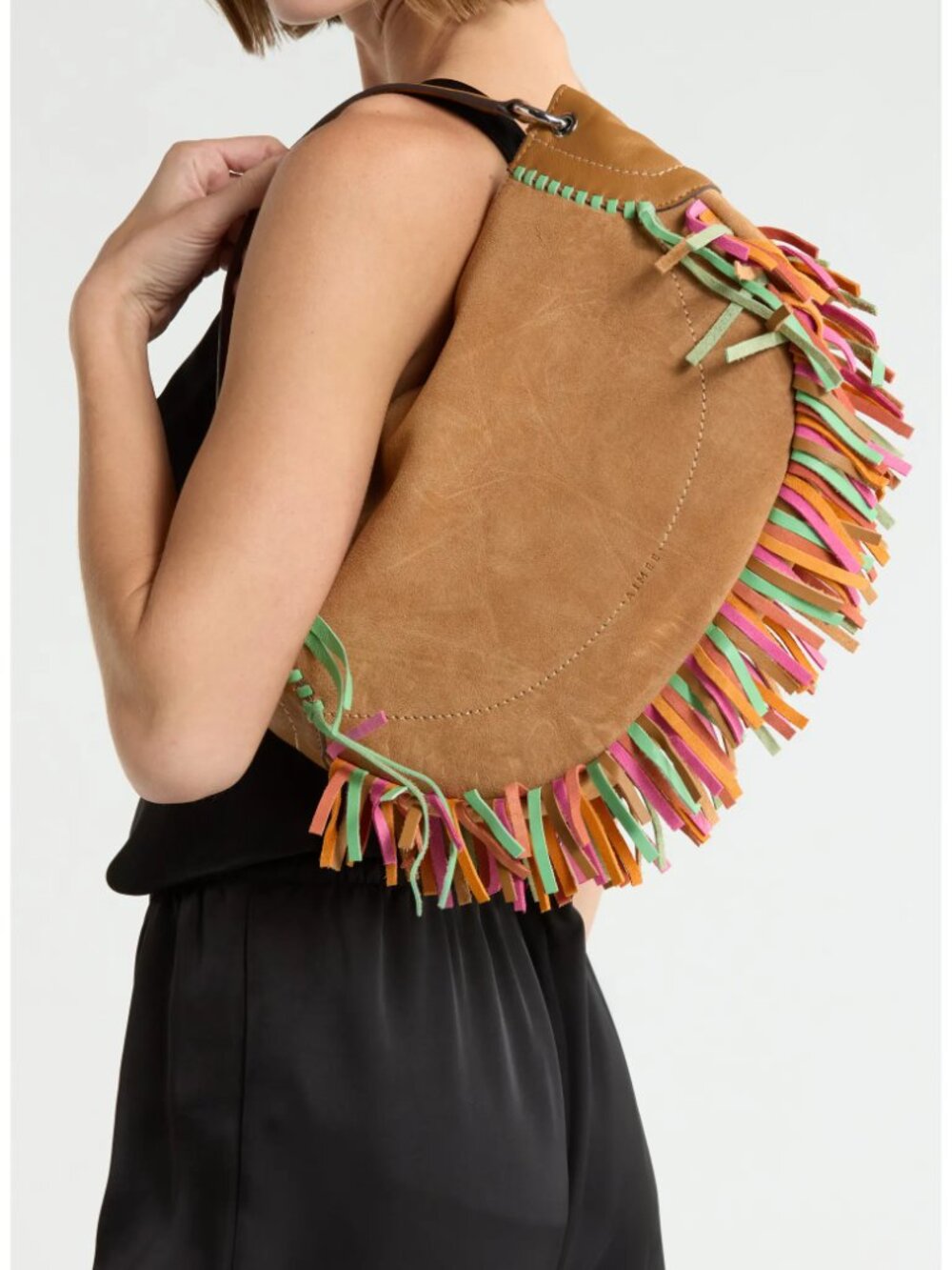 Aimee Kestenberg Fringe Leather Shoulder Bag Latte Suede Multi NWT $278